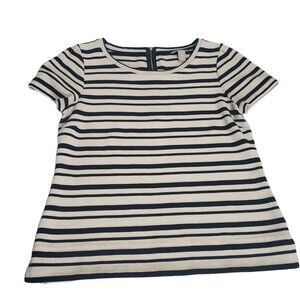Banana Republic Top Short-Sleeved Medium Beige and Black Stripes Polyester Rayon